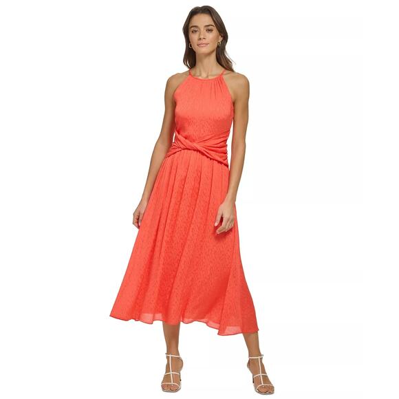 DKNY Halter Twist Waist Chiffon Midi Dress A Line Tigerlily 8 Quiet Luxury Party - Picture 4 of 15